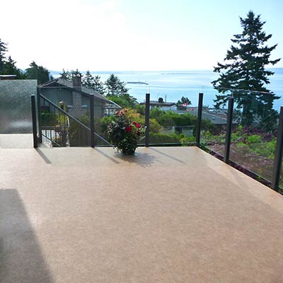 Topless Durarail Glass Railing System Combining Clear and Frosted Glass